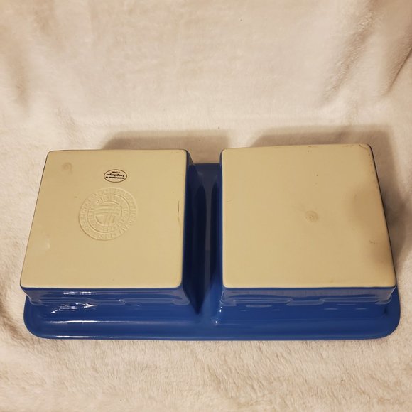 Longaberger Pottery Woven Traditions Blue Divided Dish - Picture 4 of 7